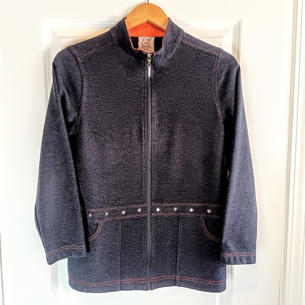 Café Au Lait Grey Orange Silver Stud Full Zip Cardigan - Picture 2 of 6